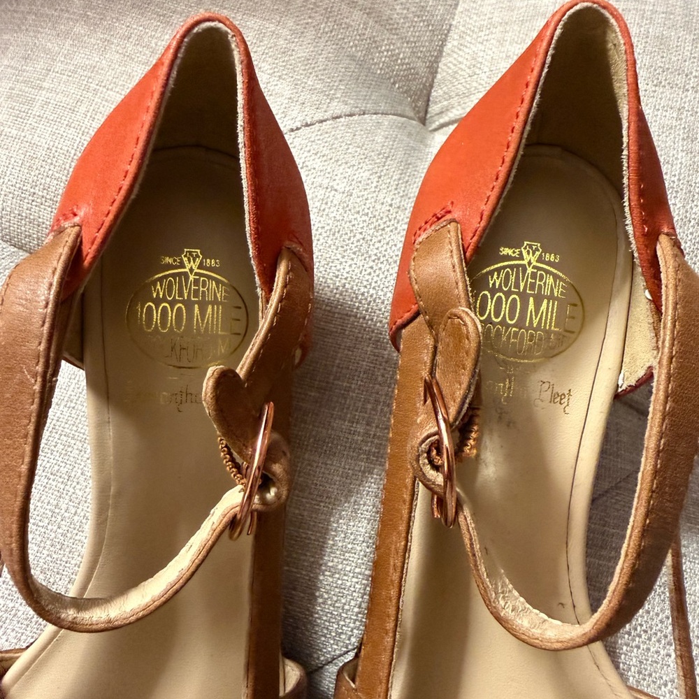 Wolverine 1000 Mile x Samantha Pleet Leather T-Strap Heels Colorblock Size 5.5 - Picture 9 of 12